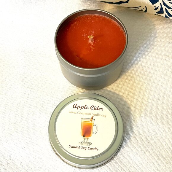 Set of 2 Soy Candles in Tins-Taco Candle-Apple Cider Candle - Picture 4 of 5